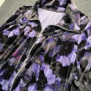 Style & Co Velour Jacket Womens 3X Purple Floral Zip Up Y2K Art Feminine Queen